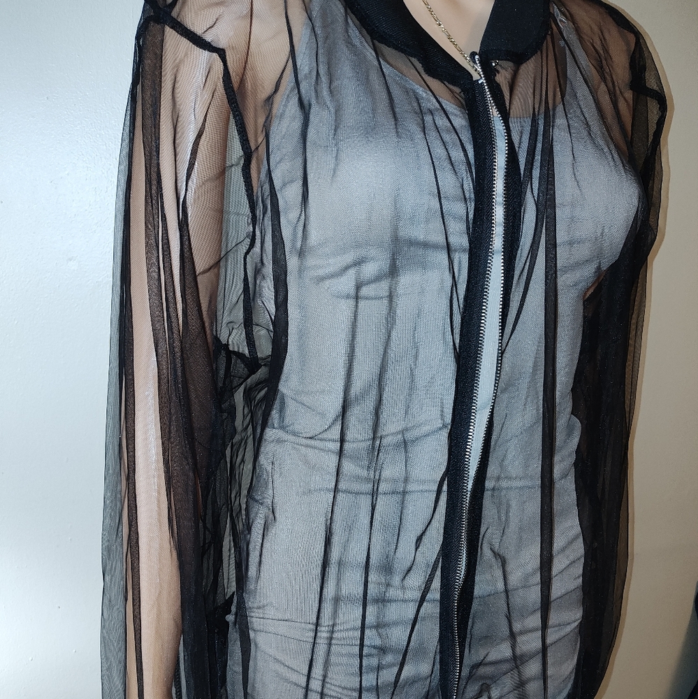 Sheer Black Bomber Jacket - Picture 2 of 3